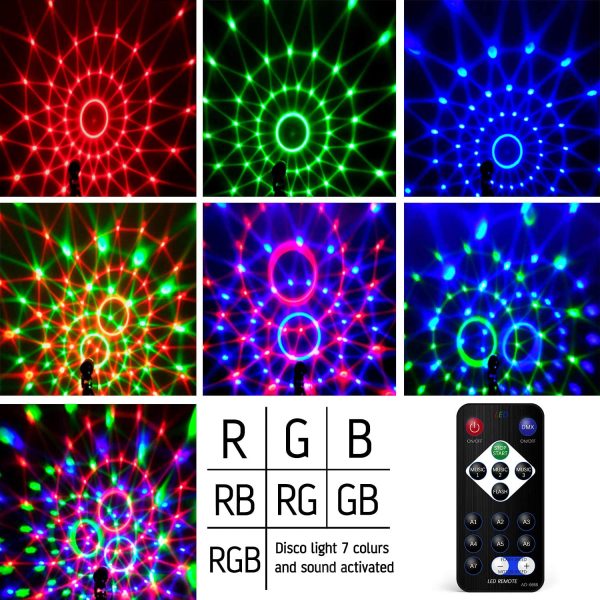 Disco Lights,  Sound Activated DJ Party Lights Rotating Ball Lights 5W 7 Modes RGB LED Stage Lights with Remote Control for Home Holidays Dance Parties Birthday and Christmas - Image 3