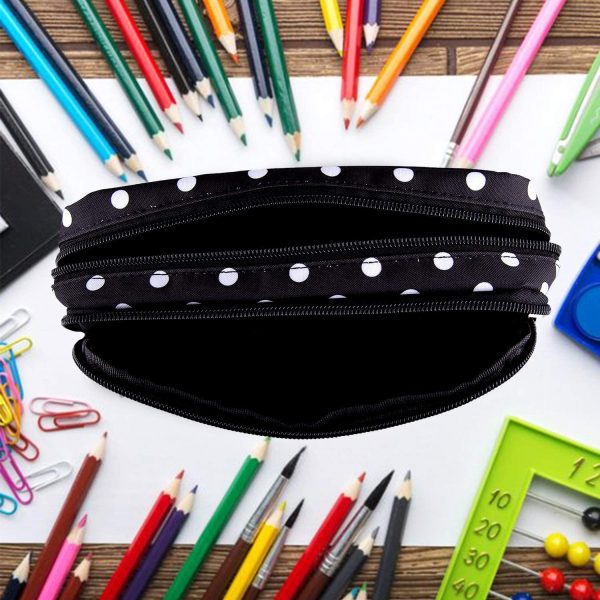 Pencil Case Black with White Dot Large Capacity Pen Case Double Zippers Pen Bag Office Stationery Bag Cosmetic Bag with Compartments for Girls Boys and Adults - Image 5