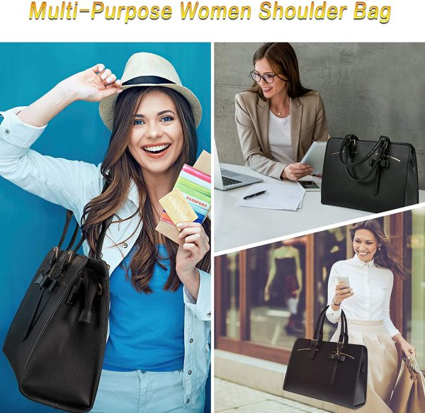 Laptop Tote Bag for Women, 15.6 Inch Large Leather Handbag, Stylish Ladies Designer Messenger Bag Waterproof Computer Shoulder Briefcase for Work Travel, Ladies Hand bag and Purse 2PCS Set, Black - Image 6