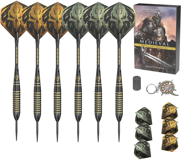 CC-Exquisite Professional Darts Set - 6 Steel Tip Darts Complete with 12 Dart Flights and 12 Aluminum Shafts Customizable Configuration, 12 O-Rings, Tool, Sharpener and Case for Man Cave & Game Room - Image 2