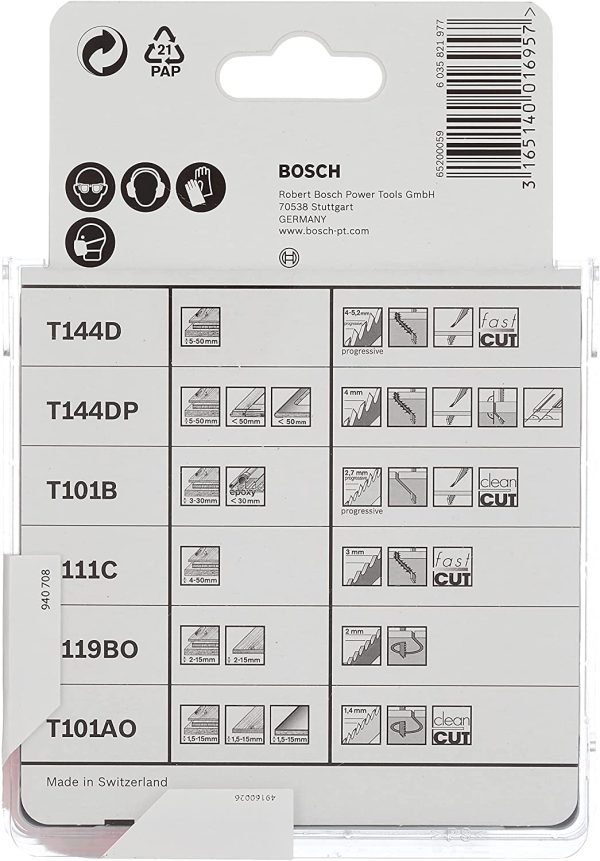 Professional 2607010146 10-Piece Jigsaw Blade Set (for Wood, Accessories for Jigsaws T Shank Socket)