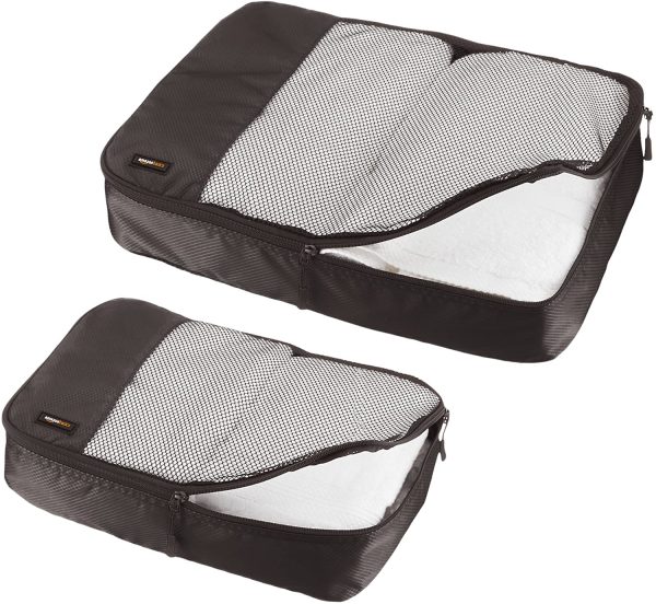 Amazon Basics Packing Cubes with Mesh Top Panel for Ventilation and Double Zipper Pulls - 2 Medium and 2 Large Cubes (4-Piece Set), Black - Image 5