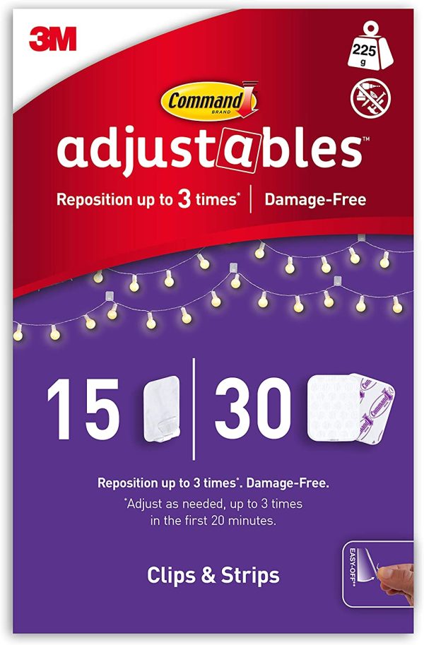 Command Adjustables Repositionable Transparent Clips, 15 Clips and 30 Strips, Holds up to 225g - Image 8