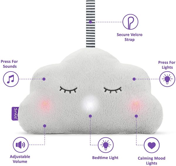 Sn??zCloud Baby Sleep Aid with 4 Soothing Sounds and 2 Gentle Light Options ?C Soft Plush Feel ?C Portable & Stylish - Image 4