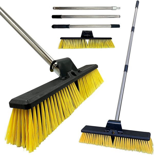 Heavy Duty Garden Broom Outdoor 18" Stiff Hard Brush & Metal Handle for Sweeping Your Yard, Garden & Decking - Image 2