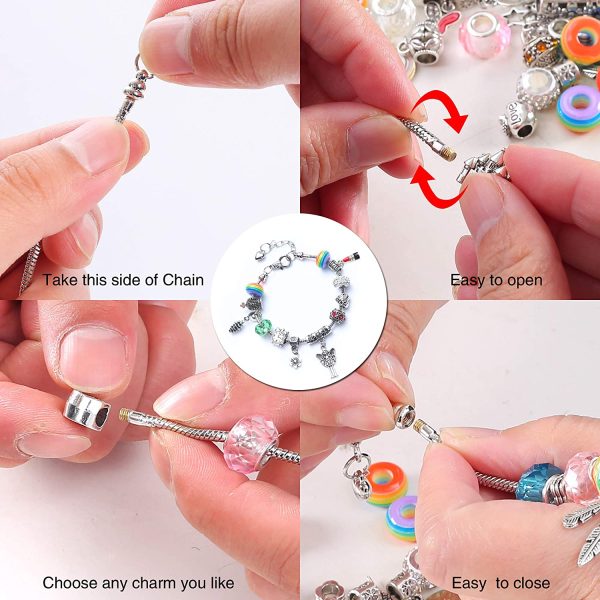 Girls Charm Bracelet Making Kit-DIY Jewellery Making Kit for Kids, Craft Sets for Girls Ages 8-12 Party Favor Jewellry Gifts for Teens Girls, DIY Silver Plated Bead Snake Chain Jewelry Bracelet - Image 5