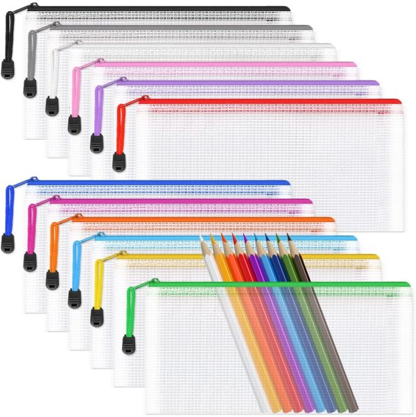 Clear Pencil Case Mesh Pencil Pouch, 12PCS Clear PVC Zipper Pencil Bag Plastic Wallet Folders Waterproof Travel Storage Pouch for Exams, Cosmetics, Stationery and Travel Accessories, 12 Colours - Image 5