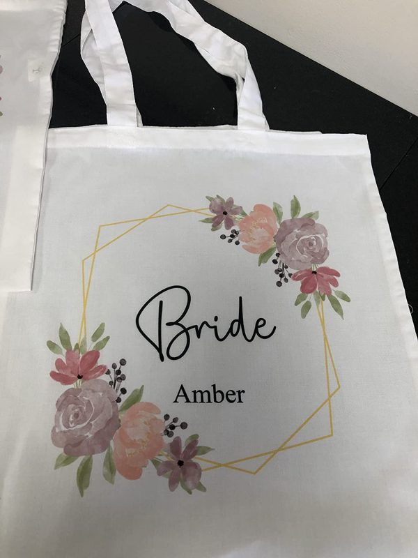 Personalised Bridesmaid Tote Bag, Custom Bridesmaids Gift Bag, Bridal Party Gift Bag, Hen Party Bags, Wedding Accessories, Floral Gold, Maid of Honor, Team Bride Tribe - Image 6