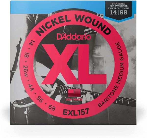 D'Addario Guitar Strings - XL Nickel Wound Electric Guitar Strings - EXL157 - Bright Tone, Perfect Intonation - Baritone Medium, 14-68, 1-Pack