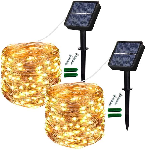 Solar String Lights Outdoor, 2 Pack 120 LED Solar Garden Lights Waterproof 12M/40Ft 8 Modes Indoor/Outdoor Fairy Lights Copper Wire Decorative Lighting for Patio, Yard, Party, Wedding (Warm White) - Image 3