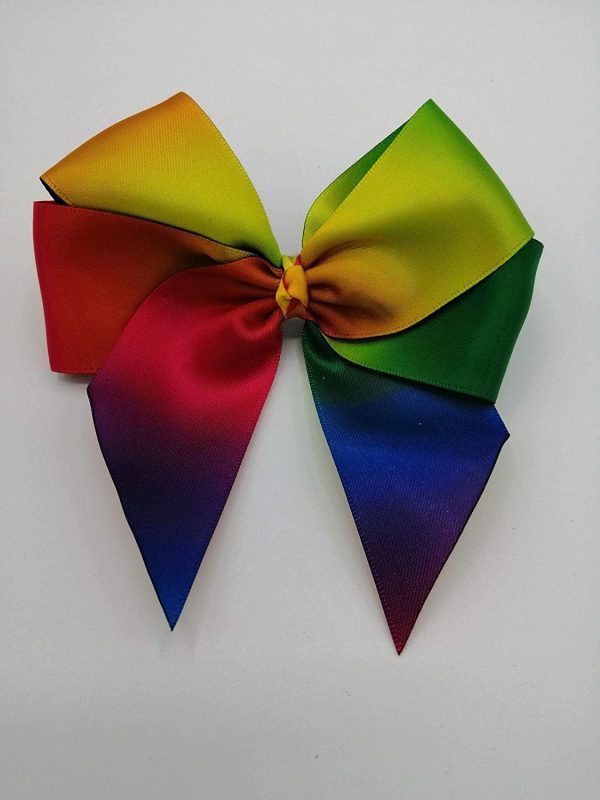 Rainbow Hair Bow Accessory- UK Handmade Colourful Satin Ribbon Bow- Perfect for Girls Birthday, LGBTQ Pride, Party - Image 2