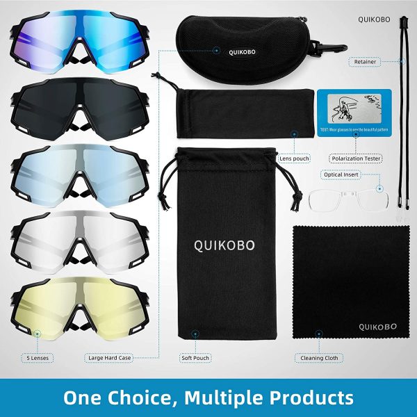 Quikobo Polarized Sports Sunglasses Cycling Sun Glasses for Men Women with 5 Interchangeable Lenses for Running, Baseball, Golf, Driving, Fishing, Bike goggles with TR90 Frame - Image 6