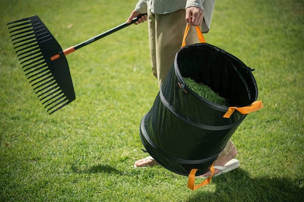 Fiskars Solid PopUp Garden Bag with handles, Capacity: 56 Litre, Black/Orange, 1015646 - Image 2