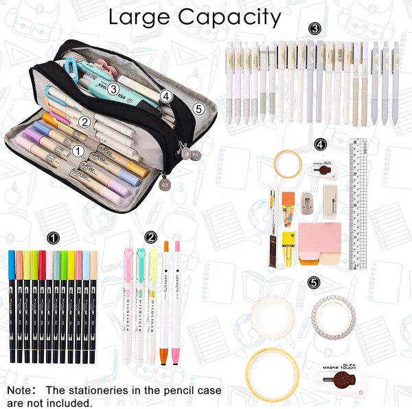 Large Pencil Case for Girls Boys, Big Capacity Pencil Cases With 3 Compartments Pen Bag Pouch Holder School Stationery Organizer Makeup Cosmetic Bag for Kids Women Men Teenagers Students??Black