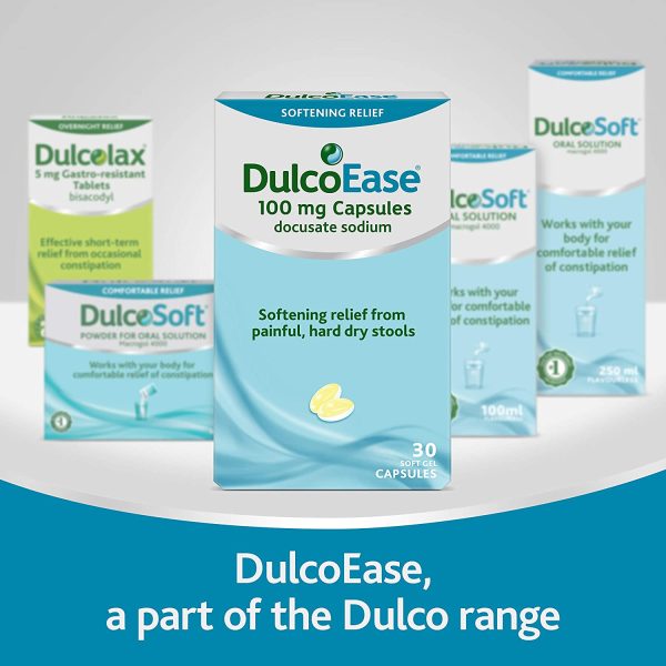 DulcoEase 100 mg Docusate Sodium Capsules - Softening Constipation Relief - Pack of 30 Soft Gel Capsules - Stool Softening Laxative - Image 2