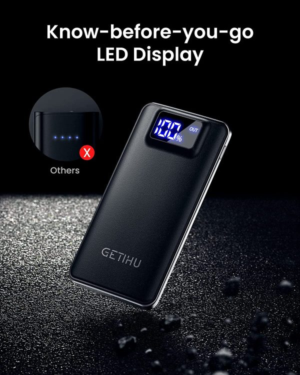 GETIHU Power Bank, Portable Charger 3A High-Speed 10000mAh LED Display USB C, Tri-outputs Battery Pack with Flashlight Compatible with iPhone 13 12 11 X Samsung Huawei Xiaomi iPad, etc[2022 Upgraded] - Image 4