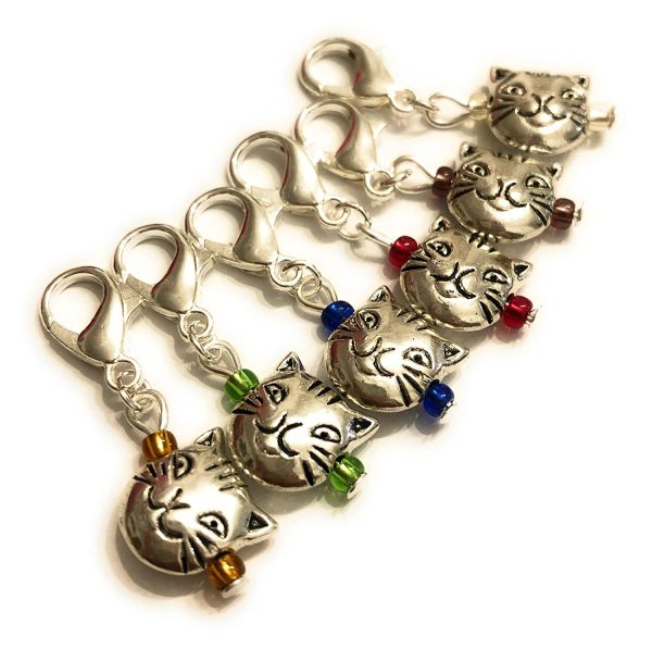 Crochet Stitch Markers, Snag Free Stitch Markers Set, Crochet Tools, Cheshire Cat Stitch Markers, Gift for Crazy Cat Lady, Gift for Crocheters, Tibetan Silver Stitch Markers - Image 2