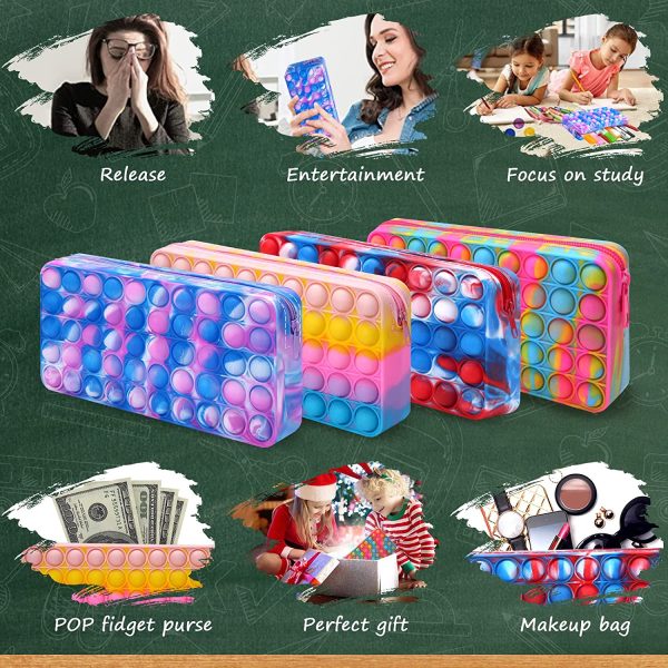 Pop Fidget It Pencil Case for Girls, Kids Poppet Pencil Case Large Capacity, Rainbow Popit Pencil Case Makeup Bag, Pop Pencil Pouch Fidget Toy, Stress Reliever Push Pop Pencil Box School Season Gifts - Image 2