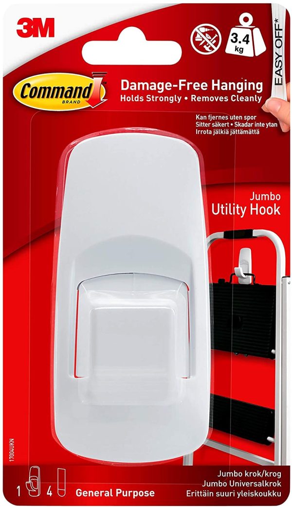 Command 17004 Jumbo Hook with Strips - White, Pack of 1 - Image 2