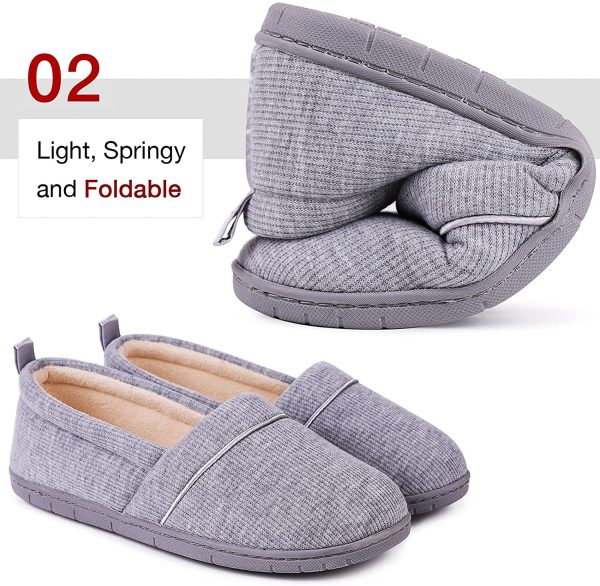 EverFoams Women's Memory Foam Comfort Knit House Shoes Light Weight Terry Cloth Loafer Slippers with Anti-Skid Rubber Sole - Image 2