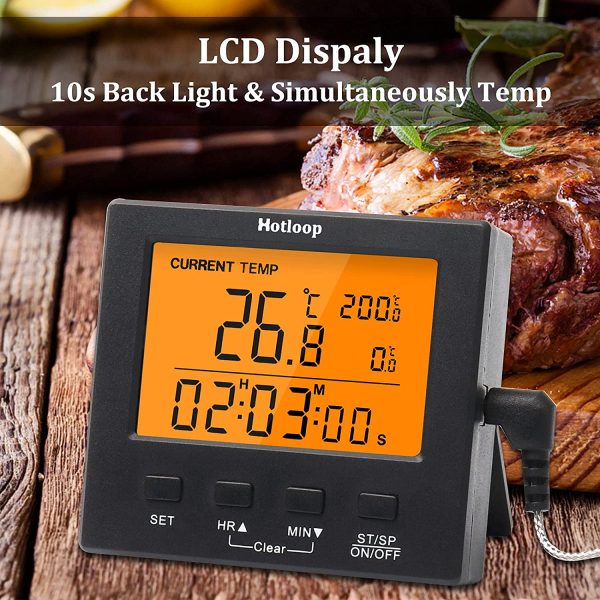 Hotloop Digital Meat Thermometer Oven Thermometer with High/Low Temperature Alarm, Kitchen Timer, Food BBQ Thermometer with Orange LCD Backlighting, Temperature Range -50-300?? C - Image 4