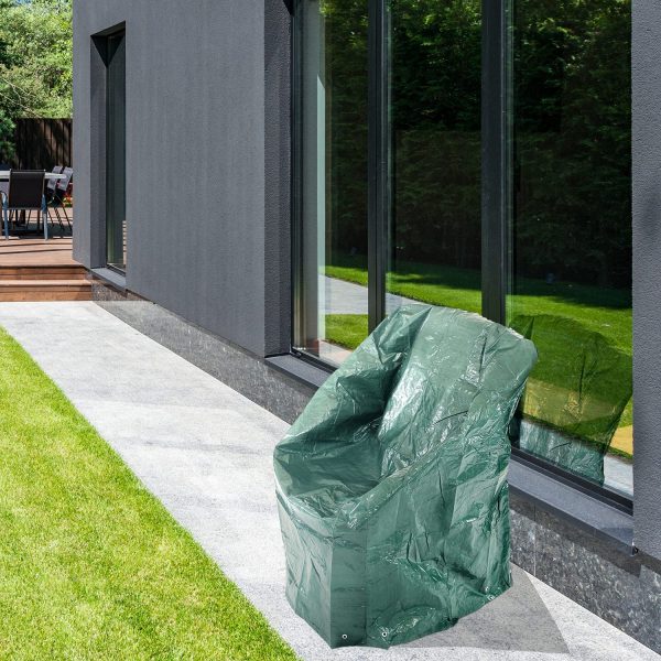 Garden Chair Cover ?C Outdoor Patio Chair Waterproof Cover for Storage ?C Heavy Duty, All Weather Green Polyethylene Furniture Cover with UV Protection 107 ?? 68 ?? 61cm