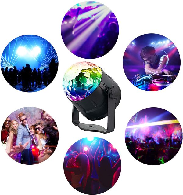 Disco Lights,  Sound Activated DJ Party Lights Rotating Ball Lights 5W 7 Modes RGB LED Stage Lights with Remote Control for Home Holidays Dance Parties Birthday and Christmas