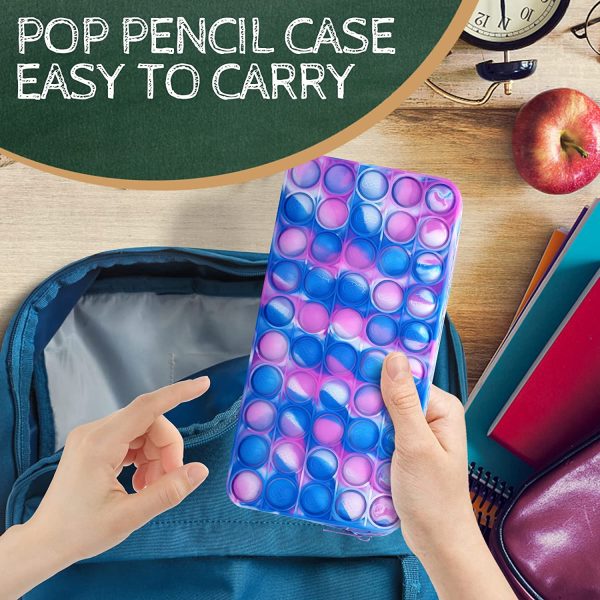 Pop Fidget It Pencil Case for Girls, Kids Poppet Pencil Case Large Capacity, Rainbow Popit Pencil Case Makeup Bag, Pop Pencil Pouch Fidget Toy, Stress Reliever Push Pop Pencil Box School Season Gifts