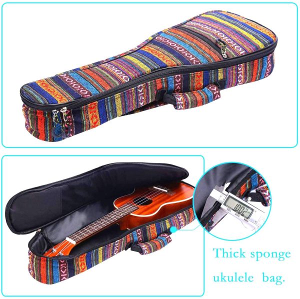 CAHAYA Ukulele Bag Soprano Cotton Ukulele Case 21 Inch 9MM Thick Soft Padding Adjustable Straps Bohemia Vintage Style, CY0131-1 - Image 3