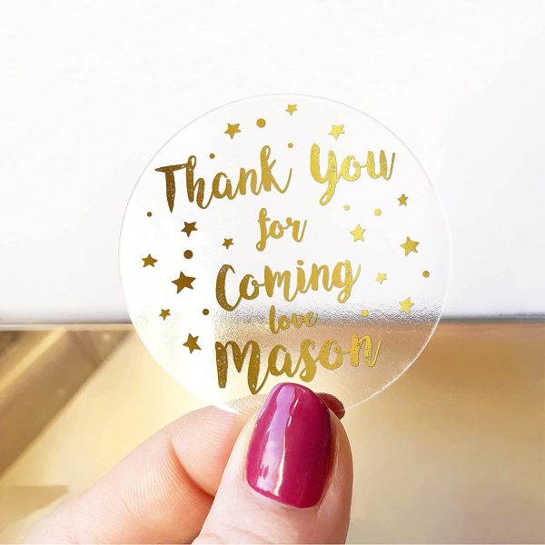 Personalised Stars Birthday party stickers, Rosegold Gold Silver Birthday stickers with custom name and number, Custom round sticker"Thank you for coming", Personalised labels stickers - BIRTHDAY36