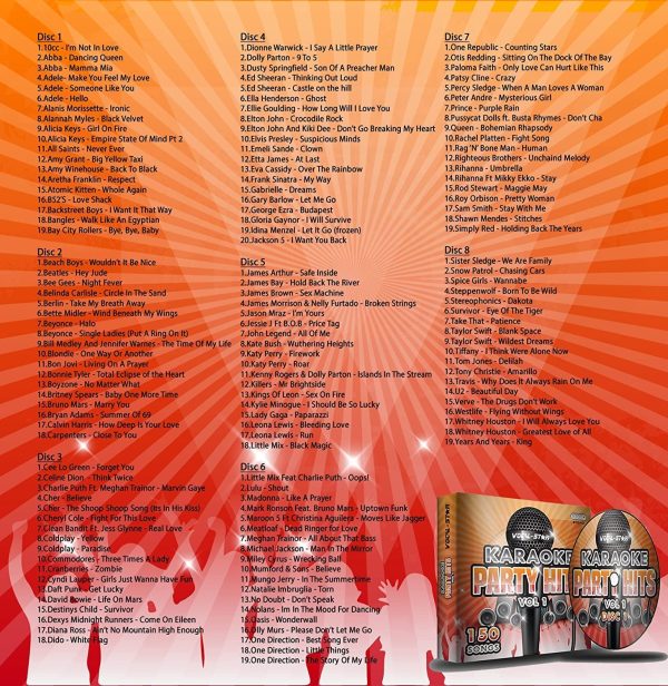 Karaoke Party Hits CDG CD+G Disc Set - 150 Songs on 8 Discs Including The Best Ever Karaoke Tracks Of All Time (Adele, Ed Sheeran, Coldplay, Abba, Beatles, Frank Sinatra, One Direction and much more) - Image 4