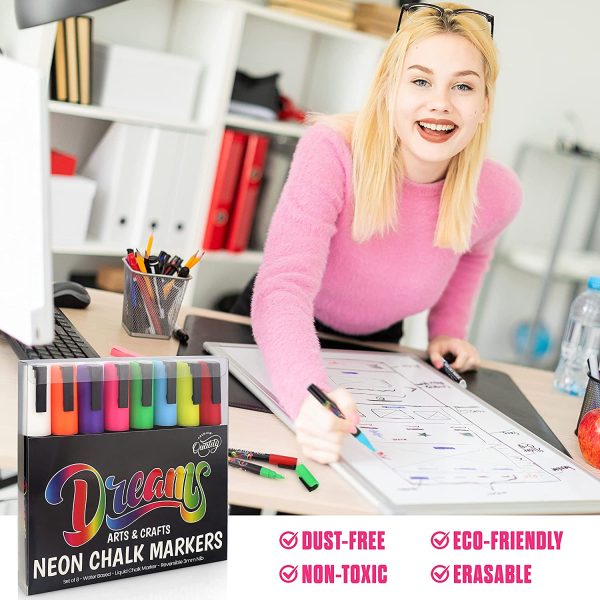 Premium Chalk Markers Fine Tip Neon Liquid Chalk Pens 3mm Washable Window Markers Set of 8 Pens - Image 3