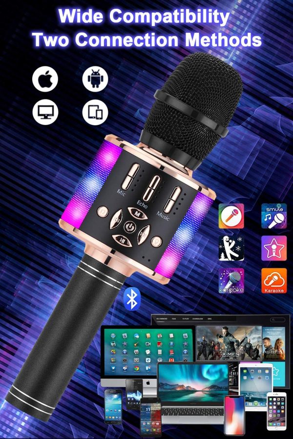 Microphone for Kids Wireless, Magic Sound Karaoke Wireless Microphone, 4 in 1 Bluetooth Karaoke Machine, Adult Car Karaoke Mic Singing Machine, for Party/Outdoor/Travel(Black Gold) - Image 5