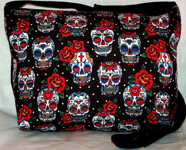 Day of the Dead Messenger Bag, Sugar Skull Shoulder Bag, Choose your Bag Colour, See Description - Image 4