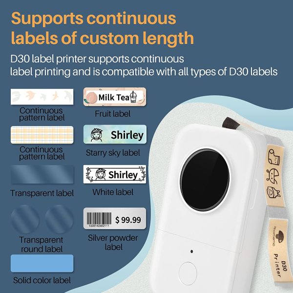 Phomemo D30 Label Maker Machine-Sticker Maker Handheld Thermal Label Maker with 1 Roll Label Paper,Wireless Bluetooth Label Printer For IOS and Android,Easy to Use for Home,Office,Organization-White - Image 6