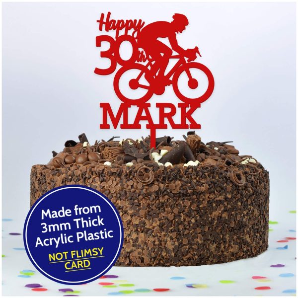 Bicycle Cake Topper - Cycling Birthday Cake Decoration - PERSONALISED Mountain Bike Cake Toppers for Him, Son, Boys, Dad, Grandad, Kids - Gold Silver Black Blue Red Wood Cake Decoration