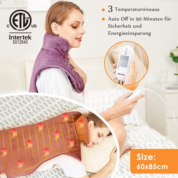 Electric Heating Pad for Back Neck and Shoulders Pain Relief, (60x85cm) Heated Warmer Fast-Heat Hot Therapy Warp with Waist Strap, 3 Heat Levels, Auto-Off Timer, Mia&Coco - Comfort Purple