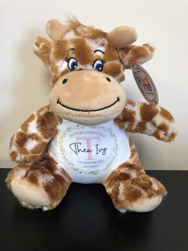 Personalised Christening Gift, Custom Baptism Gift, Giraffe Teddy Bear Soft Toy Plush, Christening Gift For Boys, Baby Keepsake, Christening Present, Baptism Present - Image 3