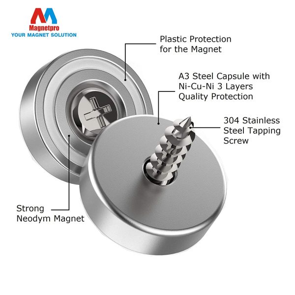 Magnetpro 12 Pieces Magnet 10 KG Force 20 x 7 mm with Countersunk Hole and Steel Capsule, Pot Magnets with Screws and 12 Steel Pads - Image 3