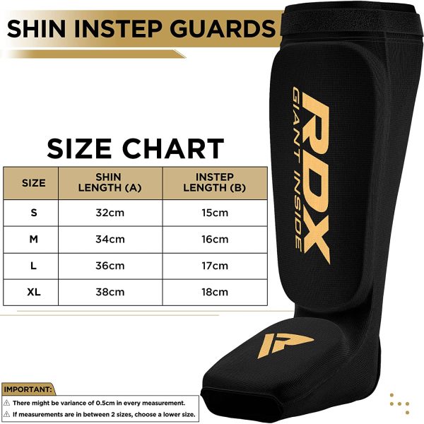 RDX Shin Guards Kickboxing Muay Thai, SATRA Approved, MMA Leg Instep Protection Pads, Sparring Training Martial Arts Boxing, Elasticated Padded Protector, karate BJJ Taekwondo Gear, Men Women