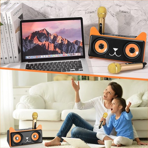 Karaoke Machine with 2 Wireless Microphones S SMAUTOP Rechargeable Bluetooth Speaker Portable PA System Karaoke Singing Machine with Phone Holder for Kids & Adults, Support AUX / USB / TF Card Input - Image 3