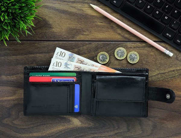 Pelle Toro All-in-One Handmade Mens Wallet, RFID Blocking Wallet with Coin Pocket, Fine Leather Card Wallet for Men with 8 Slots and Zip Section, in Wooden Mens Gift Box, Black Wallet - Image 4