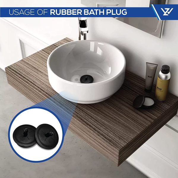 Bath Plug 45mm (1.3/4 Inch) Made of Durable Black Rubber- Sink Stopper Rubber Sink Plug with Hook for Kitchen Sink Drain Bathtub Bathroom Basin Holes (Pack of 2) - Image 5