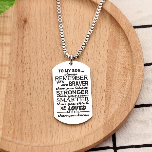 KENYG Inspirational Necklace To My Son Dog Tag Box Chain Venetian chain Necklace Mens Fashion Jewellery - Image 5