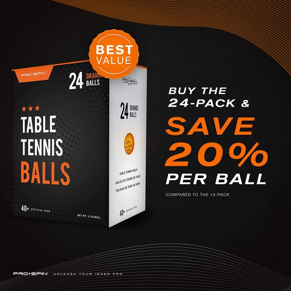 PRO-SPIN Ping Pong Balls - Orange 3-Star 40+ Table Tennis Balls (Packs of 12, 24) | High-Performance ABS Training Balls | Ultimate Durability for Indoor & Outdoor Table Tennis - Image 2