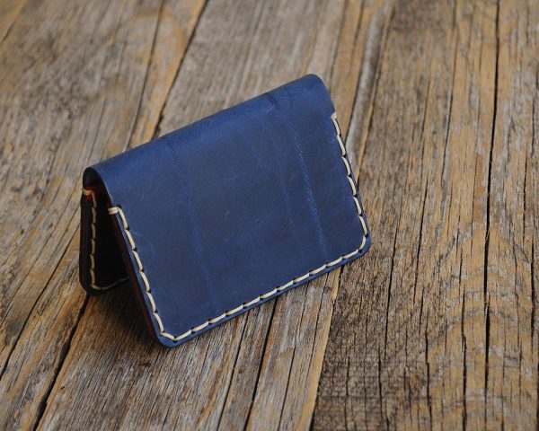 Blue and red leather wallet. Credit card, cash or ID holder. Rustic style unisex pouch. - Image 6