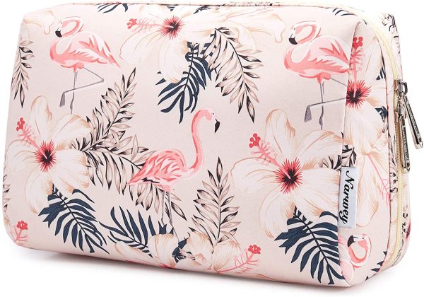 Large Makeup Bag Zipper Pouch Travel Cosmetic Organizer for Women and Girls (Beige Flamingo, Large) - Image 6