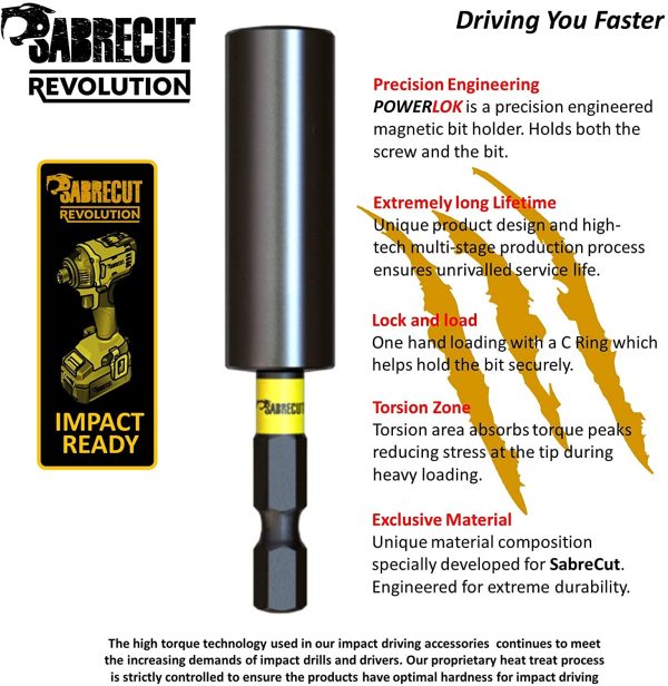 4 Piece SabreCut SCRK1 Magnetic 60mm and 152mm Professional Impact Bit Holders with 2 x 32mm PZ2 Screwdriver Impact Bits Compatible with Dewalt, Milwaukee, Makita, Bosch and Others - Image 5