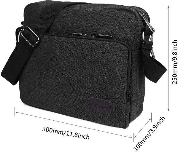 LOSMILE Shoulder Bag, Mens Canvas Messenger bag tablet for Work, School, Daily Use,12 inch * 4.3 inch * 10.2 inch.26 Pockets (Black) - Image 3