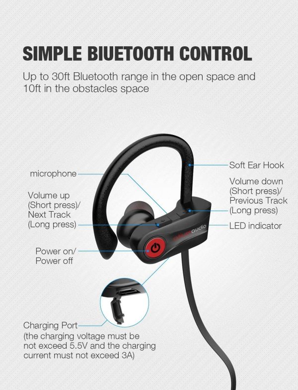 Bluetooth Headphones, Otium Wireless Headphones IPX7 Waterproof Earphones Sport Earbuds With Bluetooth 5.1 CSR Chip 7-9 Hrs Battery,Noise Cancelling Mic Earbuds for Gym Running Outdoor Sports Workout - Image 2